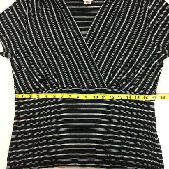 Covington Faux Wrap Stripe Knit Short Sleeve Pullover Top - Picture 9 of 11
